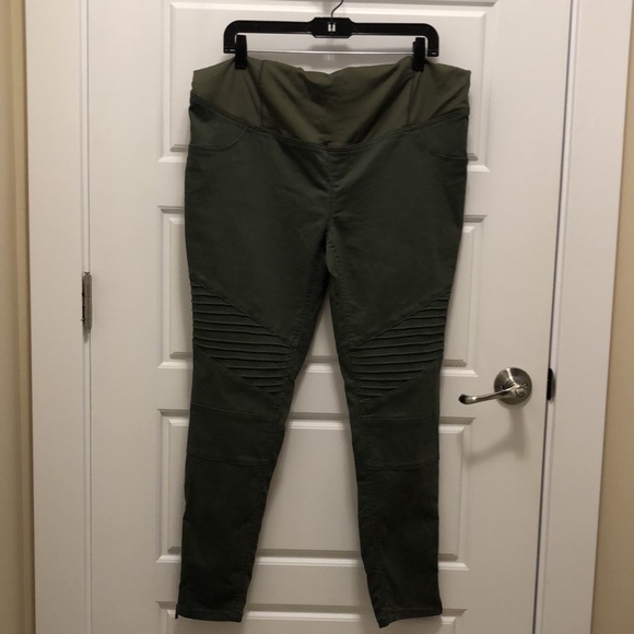 NWT ISABEL MATERNITY Olive Green Jeggings Crossover Panel Tapered Moto Pants - Picture 1 of 6